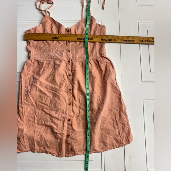 Aerie Womens Linen Blend Midi Dress Orange Salmon Sz Large Button Up Sleeveless - Picture 5 of 6